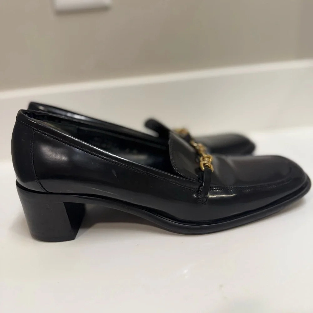 Coach Vintage Made in ITALY‎ Black Leather Block Heel Pumps Sz 7 – RARE